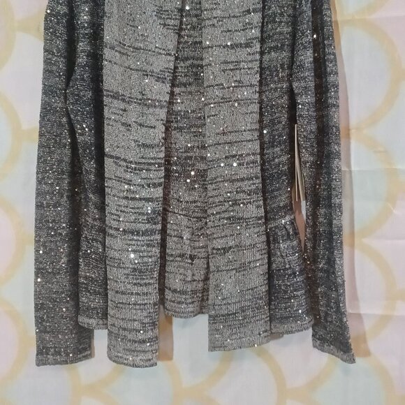 Laura Ashley Cardigan Size Medium Silver and Black Sequin Open Front NWT $102RTL - Picture 4 of 9